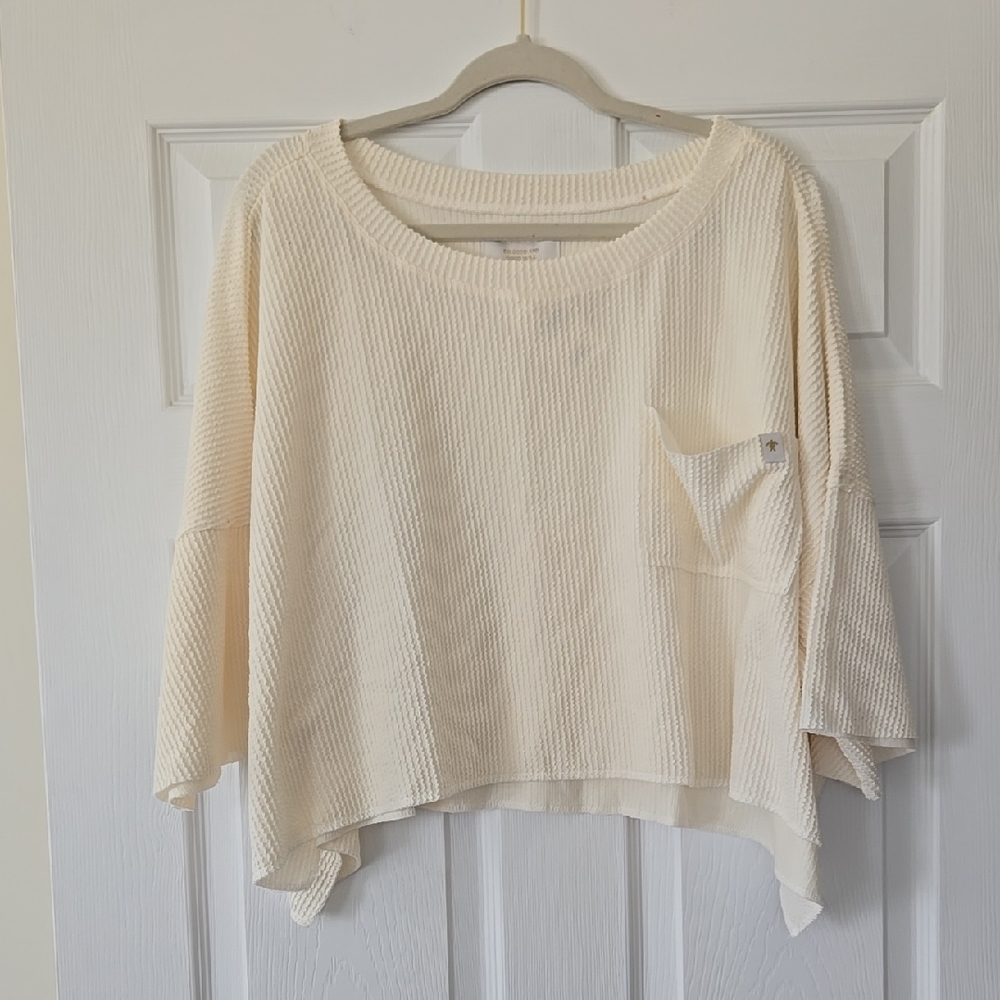 NWT Simply Southern Cream Ribbed Knit Oversized Cropped Tee